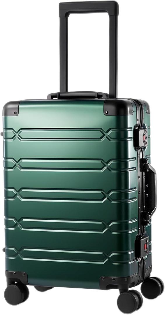 All Aluminum 20 Inch Check In Luggage Hard Shell Suitcases with Spinner Wheels and TSA Lock, Checked Medium Suitcase (Dark Green)