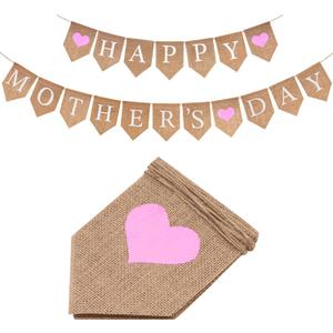 GCQQ Happy Mother's Day Banner, NO DIY Mothers Day Banners, Burlap Happy Mother's Day Banner for Fireplace, Mantle, Classroom, Office