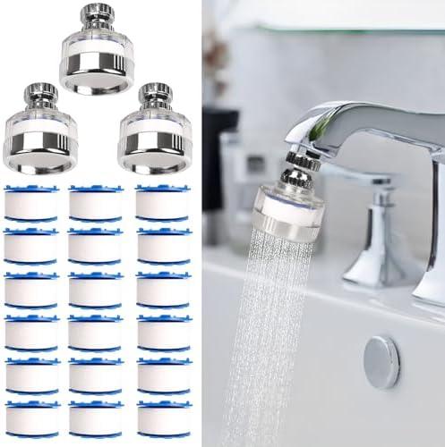 Dexspoeny 21Pcs Sink Water Filter with Filter Elements Set,Sink Faucet Filter 360°Rotating, Bathroom Sink Filter Removes Fluoride Hard Water, Faucet Filter Faucet Extender for Home Kitchen Sink