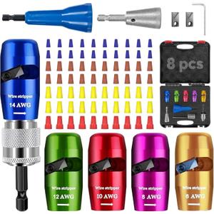 Wire Stripper for Drill - 2025 Upgraded Electric Wire Stripping and Twisting Tool for AWG 14-12-10-8-6, Wire Stripper Tool for Power Drill, Nut Twister Stripping and Connector Kit (8PCS) (Extra Large, Black)