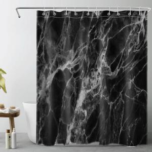 LB Black Marble Shower Curtain Abstract Modern Natural Black Grey Marble Bathroom Curtain 60x72 inch Waterproof Polyester Fabric Bath Curtain Hooks Included (Multi Color)