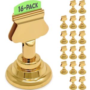 Table Number Holders (16pc) Premium Gold Metal Place Card Holders for Wedding Party Table Decor Picture Photo Holder (1.7 inch tall) (16 Pack)