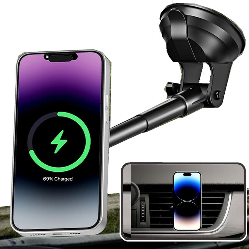 XUKEY Magnetic Car Phone Holder for Dashboard Windshield Vent Phone Mount with Adjustable Telescopic Arm for Your Car Suction Cellphone Stand