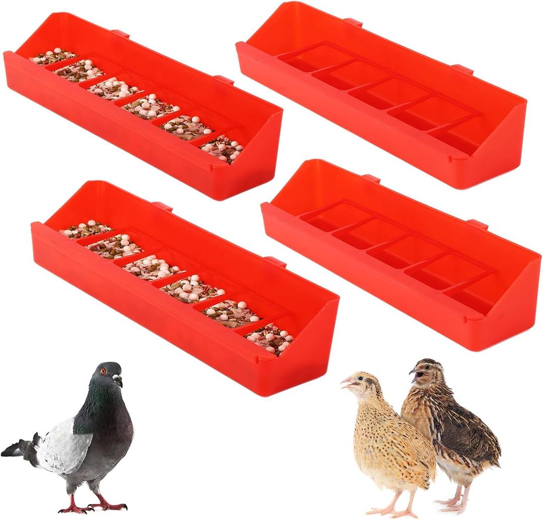 4 Pack No Mess Quail Feeder Removable 6 Slots Hanging Chicken Feeder Trough Water Trough for Pigeon Parrots Chicks Quail Duck Bird Poultry Animal