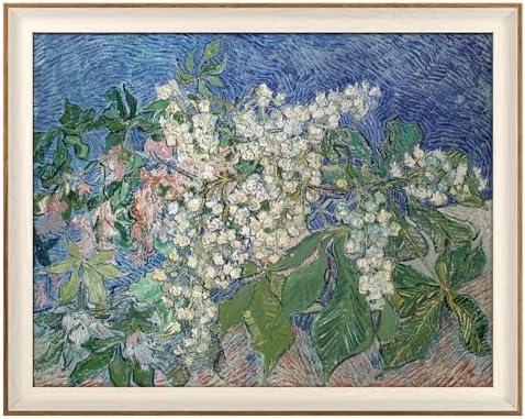 VIYYIEA Framed Canvas Wall Art, Flowers Wall Art for Living Room, Vintage Oil Painting Picture, Van Gogh Home Decor, Bathroom Wall Decor -【Chestnut Branches】-(24"x36")