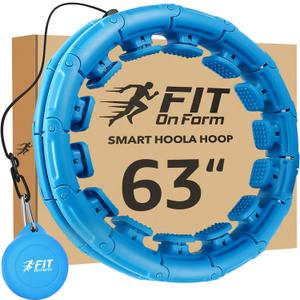 FIT ON FORM Infinity Weighted Hula Fit Hoop for Adult Weight Loss, 2 in 1 Smart Fitness Exercise Hoop for Women Abs Workout, 24/28/32 Detachable Knots (63", Blue)