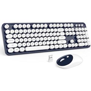 MOFII Wireless Keyboard and Mouse Combo, Dark Blue 2.4G Full Size Keyboard, Round Key Typewriter Keyboards and Cute Mice with 2 in 1 USB Dongle, for PC Laptop Chromebook Smart TV