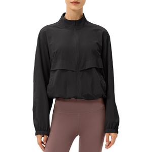 Locachy Women's Lightweight Zip Up Athletic Jacket Stand Collar Windproof Sun Protection Workout Outdoor Jacket M