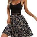 COZYEASE Women's Floral Hollow Flowy Cami Dresses Sweetheart Neck Spaghetti Strap Summer Mini Dress (Multicolor) S