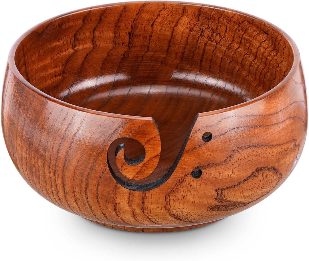 Wooden Yarn Bowl, Knitting Yarn Bowl with Holes Storage Handmade to Prevent Slipping, Perfect Yarn Bowl for Crocheting and Knitting Mothers Day Gift 6" x 3" (Classic)