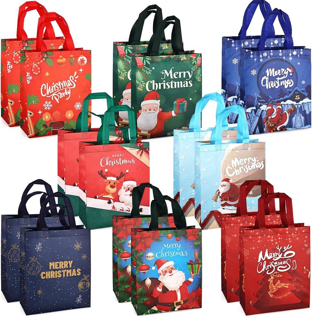 Aviski 16PCS Christmas Tote Treat Non-Woven Gift Bags with Handles for Gifts Wrapping Shopping, Xmas Party Supplies, 12.29.84.53inch (Red & Green & Blue)