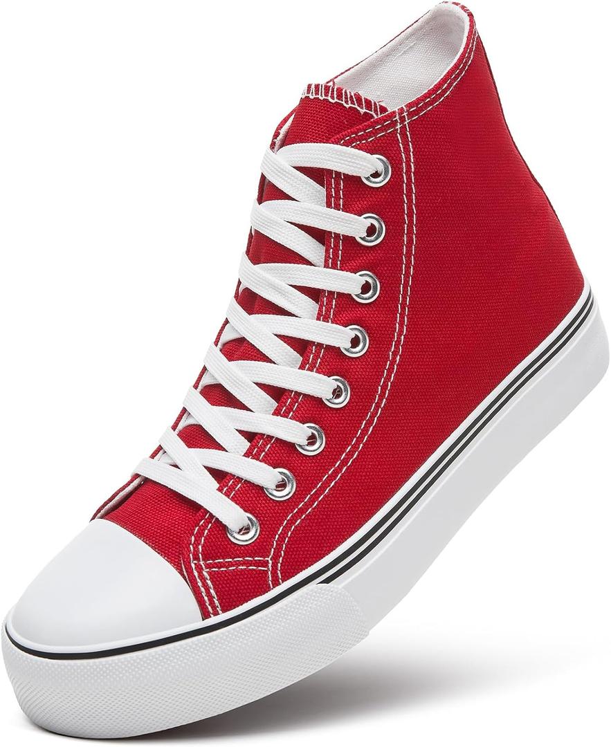 ZGR Womens High Top Canvas Sneakers, Lace up Canvas Shoes, Casual Tennis Walking Shoes(Red.US6.5)