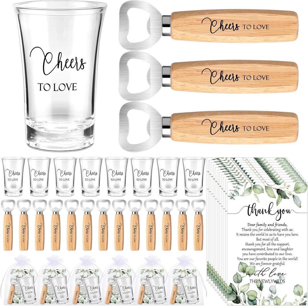50 Sets Wedding Party Favors for Guests Cheers to Love Wedding Shot Glasses Bottle Opener with Thank You Cards Bridal Shower Thank You Gifts (Acrylic)