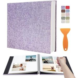 HenPisen Large Photo Album Self Adhesive Scrapbook Album for 4×6 5×7 8×10 Pictures DIY Magnetic Linen Cover Album 40 Pages for Family Wedding Gifts with Metal Pen and Plastic Board, Light Purple