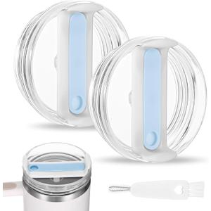 2PCS 40 Oz Tumbler Lid Replacement for Stanley Cup,Proof Tumbler Covers for Stanley Cup Accessories,Tumblers Lid Replacement and Cleaning Brush(Blue)