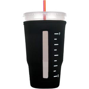 2 x Reusable Insulator Neoprene Cup Sleeve for Iced Beverages and Coffee (Black, Large) (Large (Pack of 1))