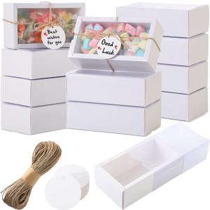 Roowest 50 Sets Kraft Homemade Gift Box Bundle with Blank Tags and Jute String (101 Items) for Jewelry Candy Wrapping Party Favor(6.3 x 3.5 x 2 Inch, White)