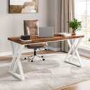 Tribesigns Modern Walnut/White 55" Heavy Duty Computer Desk, Study & Work Desk, 23.6"D x 55.1"W x 29.5"H, Z-Shaped Metal Legs, 330 lbs Capacity