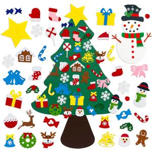 3.2Ft DIY Felt Christmas Tree Set for Kids Toddlers, 38 Hanging Ornaments Felt Christmas Tree Wall Craft Kits for Xmas Party Office Decoration, New Year Door Wall Decorations-2