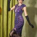 YESSA 1920s Flapper Dresses for Women Great Gatsby Dress Roaring 20s Costumes Sequin Harlem Nights Dress with 20s Accessories (Purple, S)