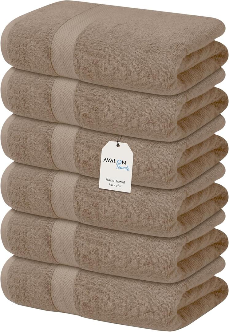 Avalon Towels Luxury Hand Towels (Pack of 6) Size 16x28 Inches - Premium Cotton, Soft and Highly Absorbent Hand Towels for Bathroom, 600 GSM Face Towels, Hotel & Spa Quality, Quick Dry (Beige)