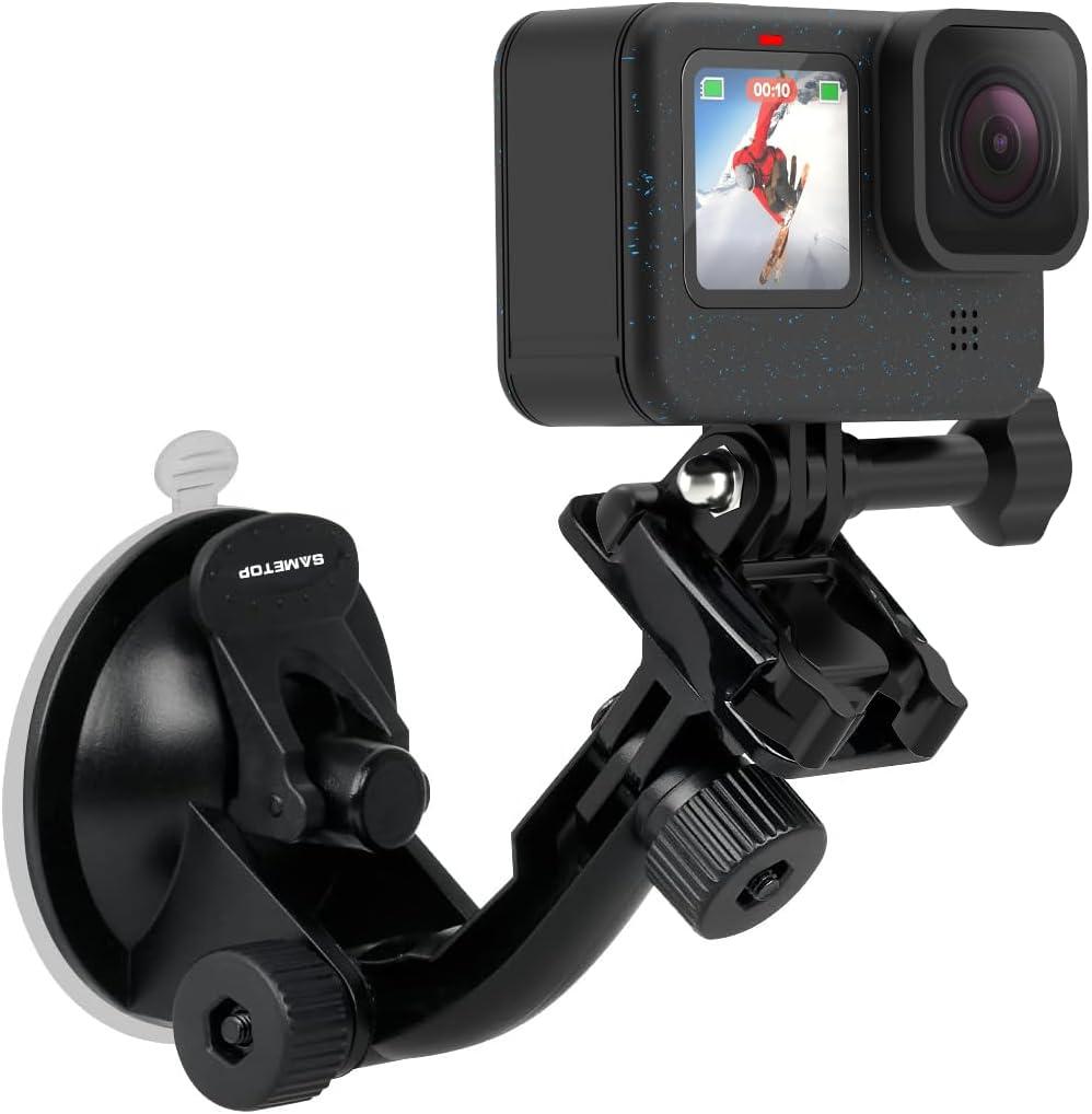 Suction Cup Mount Compatible with Gopro Hero 13, 12, 11, 10, 9, 8, 7, 6, 5, 4, Session, 3+, 3, 2, 1, Hero (2018), Max, Fusion, DJI Osmo Action Cameras; Perfect for Car Windshield and Window