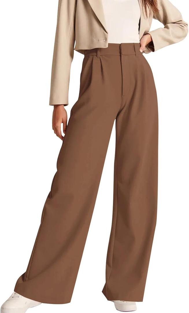 NIMIN High Waisted Work Pants for Women Business Casual Outfits 2026 Office Dress Pants Trousers with Pockets (Brown, L)