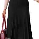 Seta T Women's Pleated Skirts High Waist Stretchy A Line Ribbed Knit Sweater Midi Skirt Fall Winter Outfits Small Black