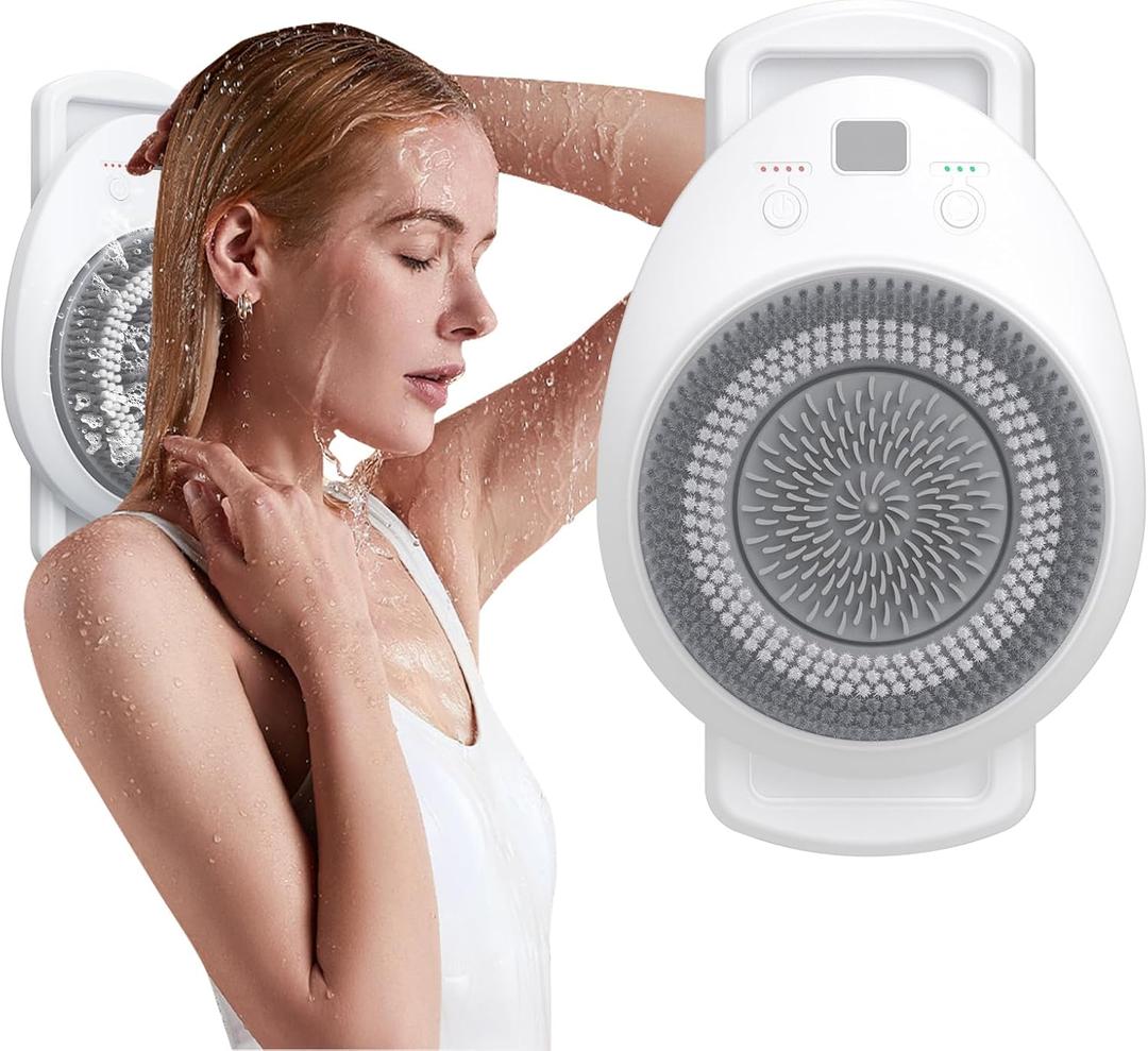 Upgrade 7" Electric Shower Brush Wall-Mounted Bath Back Scrubber Body Massager, Deep Cleaning Relaxing Exfoliating Soft Bristles, Adjustable Height and Speed (Upgrade 7" Head)