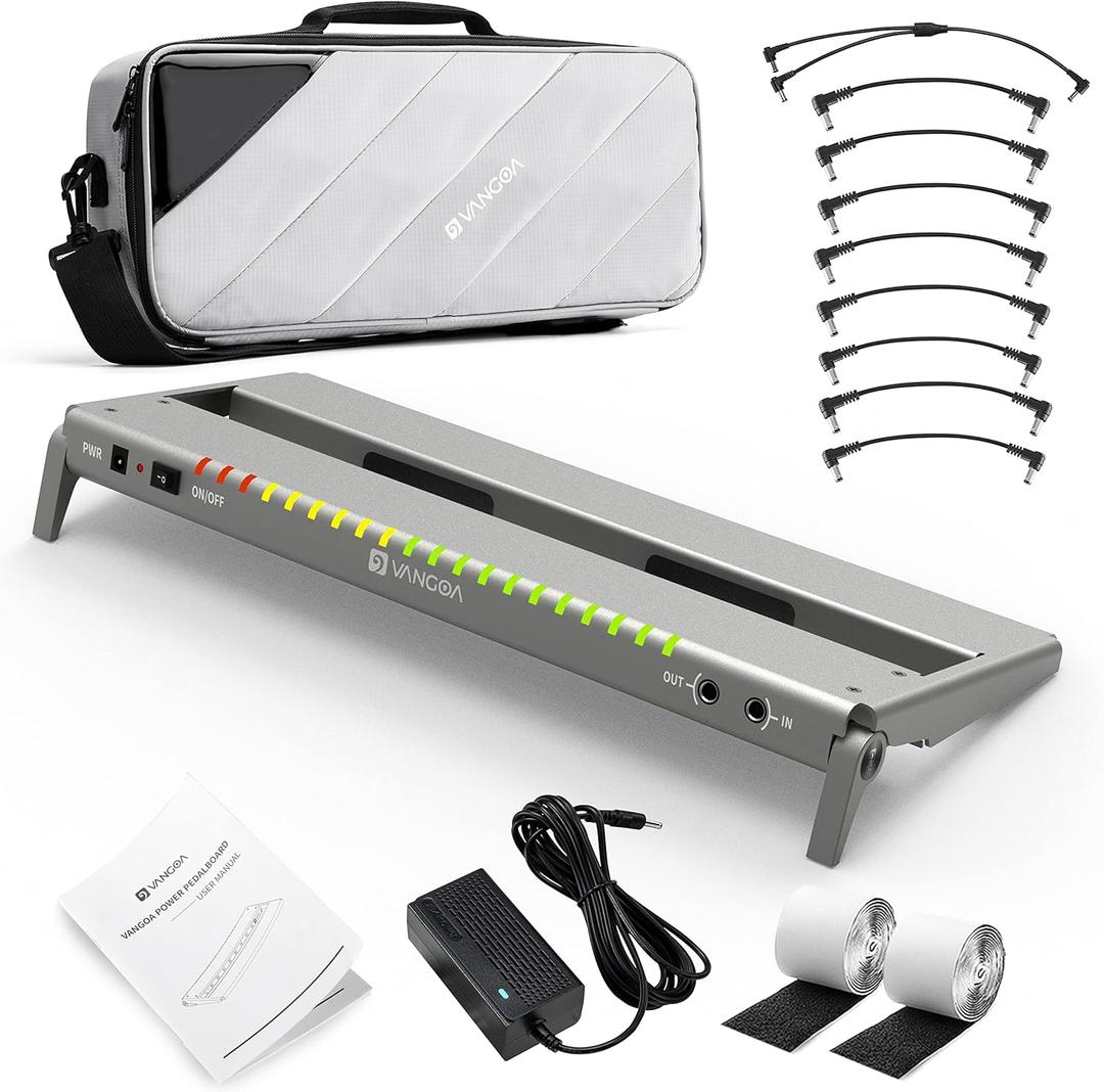 Vangoa Guitar Pedal Board with Built-in Isolated Power Supply, VPPD-S Aluminum Small Portable Folding Powered Guitar Pedalboard with Carry Bag, 2.8lb, Gray (Small-16.1"x 6.5")