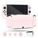 Pink Dockable Case for Nintendo Switch OLED, FUNDIARY Cute Protective Case Protector for Switch OLED Console Accessories with Screen Protector and 4 Thumb Grip Caps
