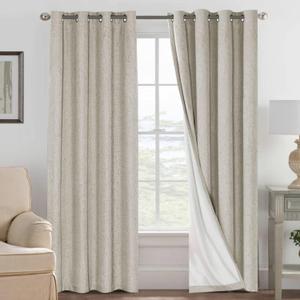 100% Blackout Curtains for Bedroom Thermal Insulated Linen Textured Curtains Heat and Full Light Blocking Drapes Living Room Curtains 2 Panel Sets, Cobblestone