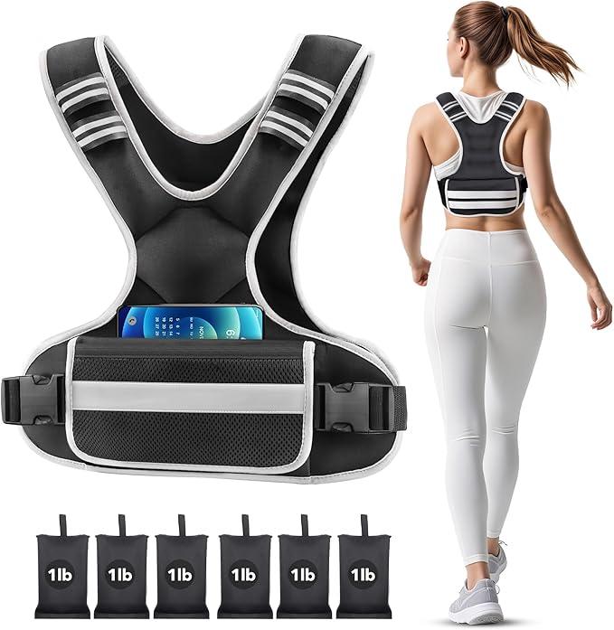 Adjustable Weighted Vest Woman 4-10lb  Weighted Vest Men with 6 Ironsand Weights, Shoulder Pads and Large Pocket for Walking Running Crossfit Strength Training, 4-10lb, Grey