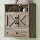 Bathroom Wall Cabinet, Wall Mounted Medicine Cabinet with Drawer, Barn Door & Adjustable Shelf, 24.4"H x 23.6"W x 9"D Grey Over Toilet Farmhouse Storage Cabinet for Kitchen, Laundry, Entryway