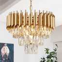 AXILIXI Gold Crystal Chandeliers 16 Modern Ceiling Pendant Light Fixture for Dining Room 3 Tiers Dimmable Round Flush Mount Chandeliers for Living Room Foyer Bedroom Kitchen