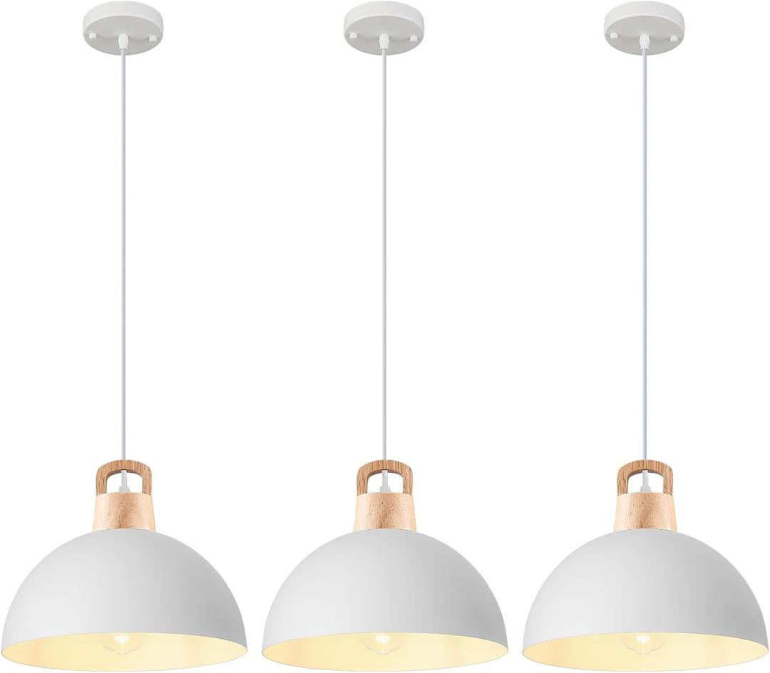 Farmhouse Pendant Light; 3 Packs 11.8 inch White Pendant Light; Kitchen Pendant Lights; Industrial Pendant Lighting; Pendant Lights Kitchen Island for Bedroom; Living Room; Library; Office
