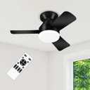 26" Black Ceiling Fans with Lights and Remote, Low Profile Ceiling Fan with Light, Reversible DC Motors, 3CCT Dimmable Timer Noiseless, Flush Mount Ceiling Fan for Bedroom/Living Room