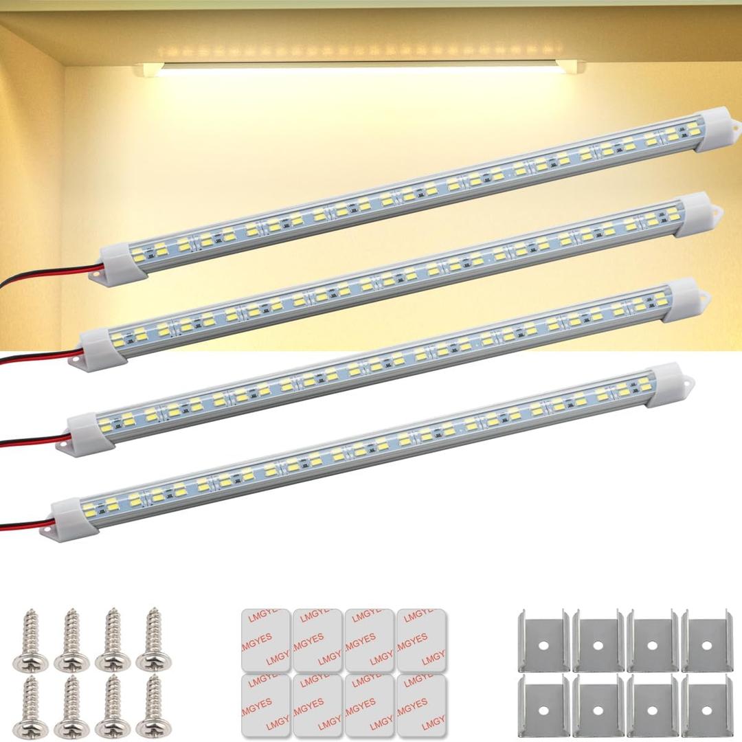 12V Interior LED Light Bar for Car,12V LED Light Strip 54 LEDs Lighting Super Bright 3000K White Color DIY Cabinet LED Light Strip for Car,Trailer,Motorhome,Van,RV,Truck Bed Lights(4 Pack)