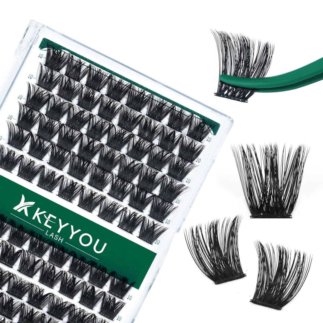 Lash Clusters 96pcs Individual Lashes Y02 D Curl 10mm Eyelash Clusters KEYYOU Volume Wispy Lash Extension Soft&Comfortable Easy DIY at Home(Y02,D-10mm)