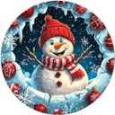 PEACHGARDEN Christmas Decor Snowman Wreath Sign Round Tin Sign Front Door Wreath Sign Snowflakes Wall Decor for Home Porch Living Room Bedroom 8x8 inch (20X20cm(8*8in))