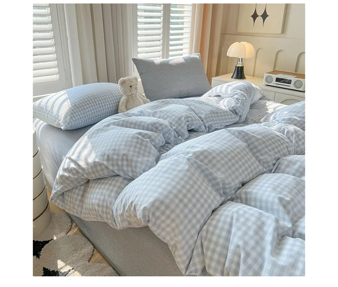 Nayoroom Gingham Duvet Cover Queen Size Blue White Plaid Checkered Comforter Cover 3 Pcs Soft Breathable Washed Microfiber Grid Farmhouse Bedding Set with Pillow Shams