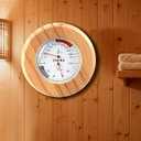 Pine Wood Sauna Thermometer and Hygrometer, Dual Temperature Humidity Gauge 70–250°F & 0–100% RH, Integrated Color-Zone Dial with Glass Cover, Wall-Mount Design for Home Sauna Rooms