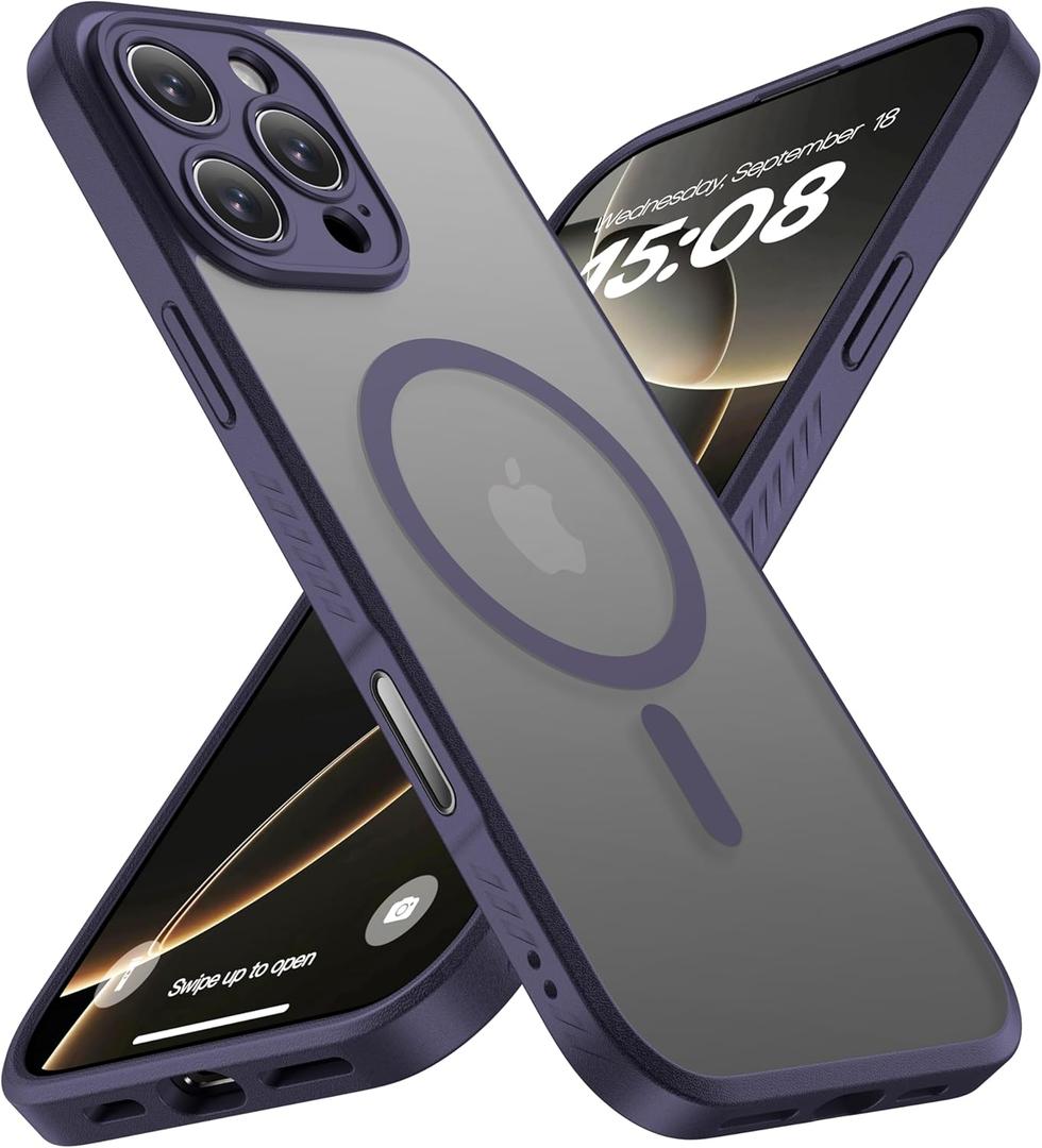 CellEver Strong Magnetic for iPhone 16 Pro Max Case with Camera Control Capture Button [Camera Protection] [Military Drop Protection] [Compatible with MagSafe] Slim Translucent Matte Cover,Deep Purple