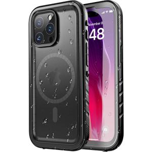SPORTLINK for iPhone 15 Pro Max Case Waterproof - Buit in Screen Protector [Compatible with MagSafe][IP68 Underwater][6.6FT Military Dropproof][Dustproof] Full Body Shockproof Case 6.7" Black
