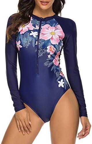 Womens Athletic One Piece Swimsuits Long Sleeve Swimsuit Sports Surfing Swimwear Bathing Suits, Size S