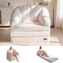 MAXYOYO Folding Sofa Bed with Backrest, Boneless Fold Out Couch Bed with Handle, 2 in 1 Convertible Bean Bag Chair to Floor Sofa Lounger, Comfy Folding Couch for Bedroom & Living Room, Beige, Large