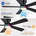 Black RGB Ceiling Fans with Lights - 46" Flush Mount Ceiling Fan with Remote APP, RGB+3CCT Dimmable Led Light, Reversible 6 Wind Speeds&2H Timer, Low Profile Modern Fan Light Fixture for Bedroom Party
