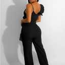 kaimimei Womens Casual Jumpsuits V-Neck Sleeveless Ruffle Backless Belted Wide Leg Pant Sexy Romper Party Clubwear (L)