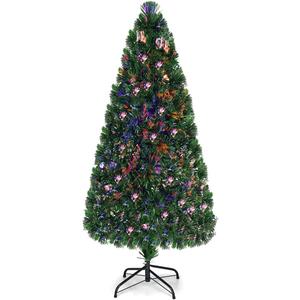 Goplus 6ft Fiber Optic Artificial Christmas Tree, Pre-Lit Christmas Tree with 220 Branch Tips, Colorful Lighting, Foldable Metal Base, Lighted Xmas Full Tree for Office, Home, Holiday Decor
