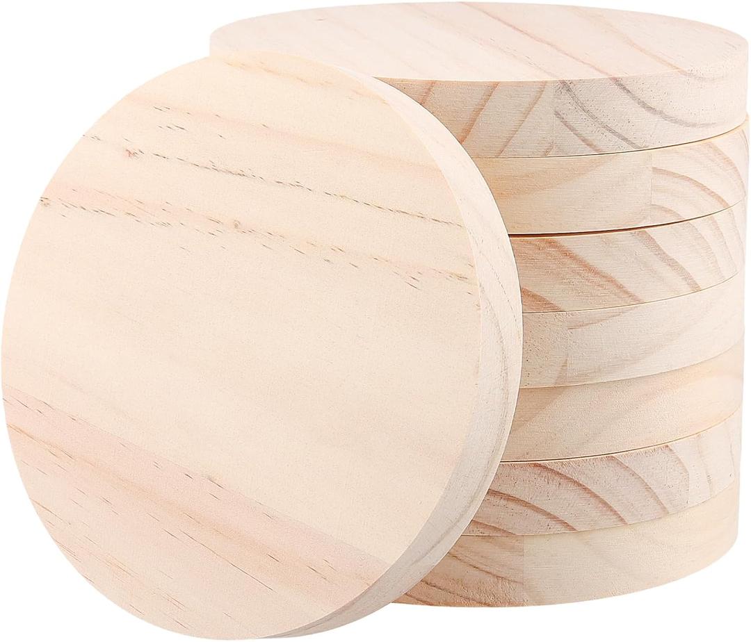 8 PCS 5.9 Inch Blank Wooden Discs Circles Wooden Coasters, 3/4 Inch Thick Unfinished Natural Wood Slices, Round Wooden Circles for Crafts DIY Painting Engraving